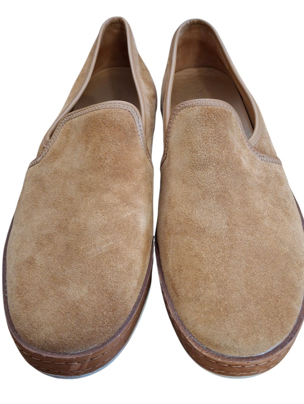 Vince Canella Suede Leather Slip-On Loafers in Tan_1